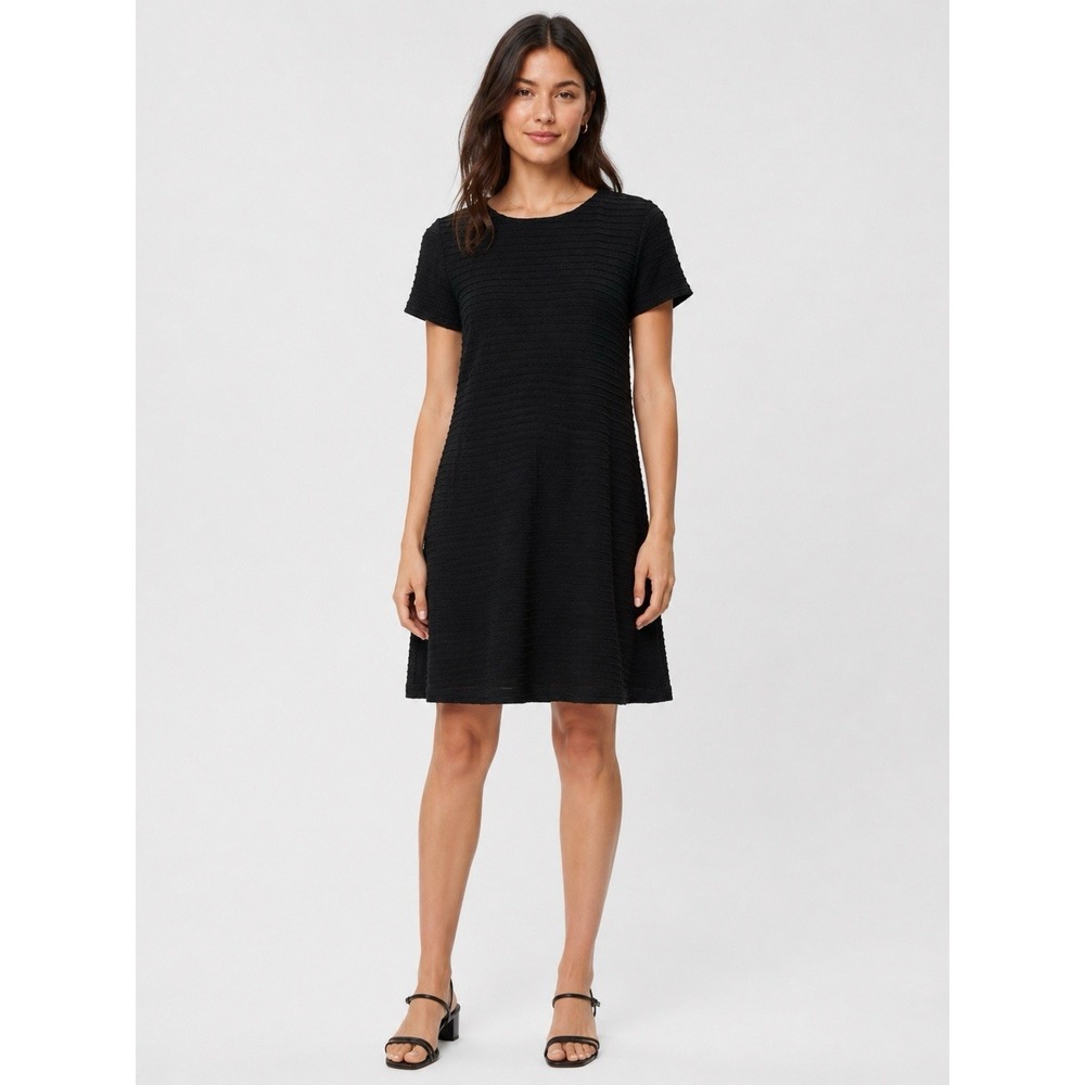 NET Collection Midi Dress Medium Black Minimalist Short Sleeve